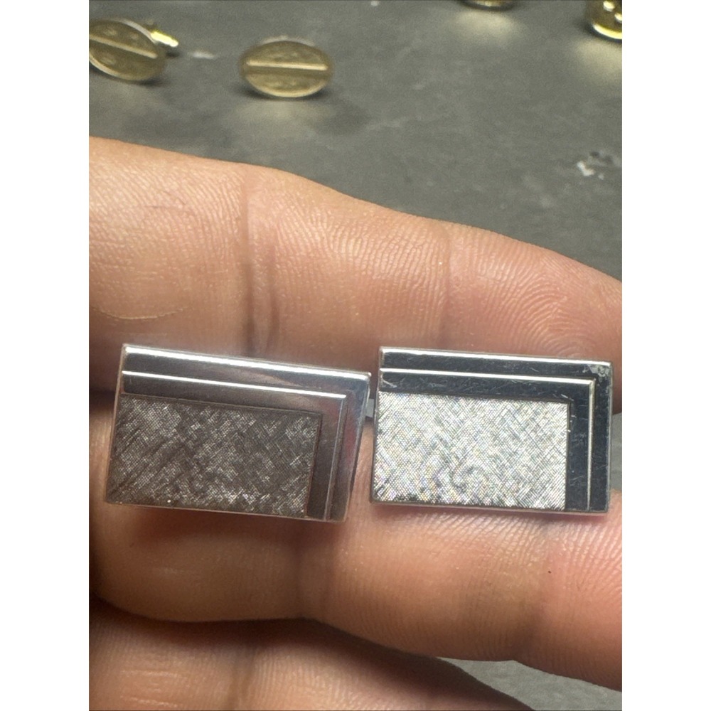 MCM Cufflinks SWANK Silver Toned Square Beveled Edge 3/4"